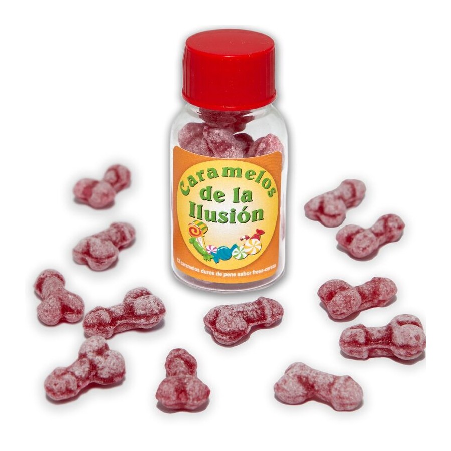 DIABLO PICANTE - 12 PENIS-SHAPED ILLUSION CANDIES STRAWBERRY/CHERRY